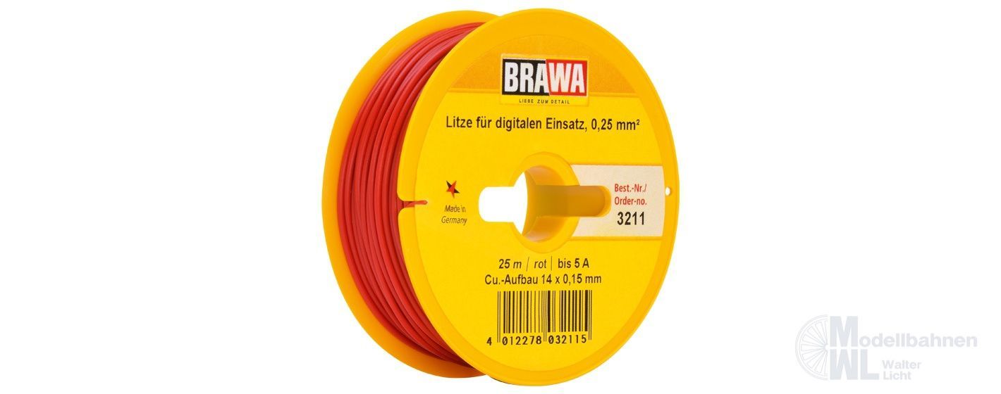 3210 - 3213 Brawa 3211 - Einzelader 0,25 qmm rot 25 Meter